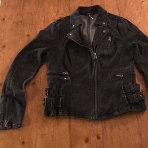 Free People black denim moto jacket 8